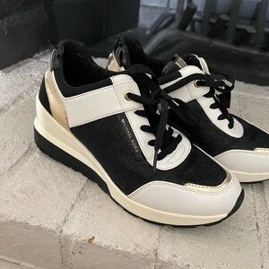 Michael Kors Black and White Sneakers with Gold Accents